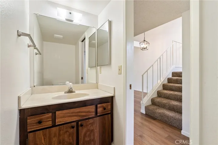 There is a convenient half bathroom downstairs.