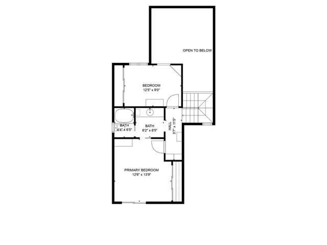 Floorplan of upper level. Layout and measurements are approximate.
