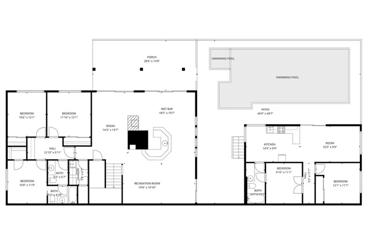 Lower level Main House AND Outhouse (ADU) floor plan