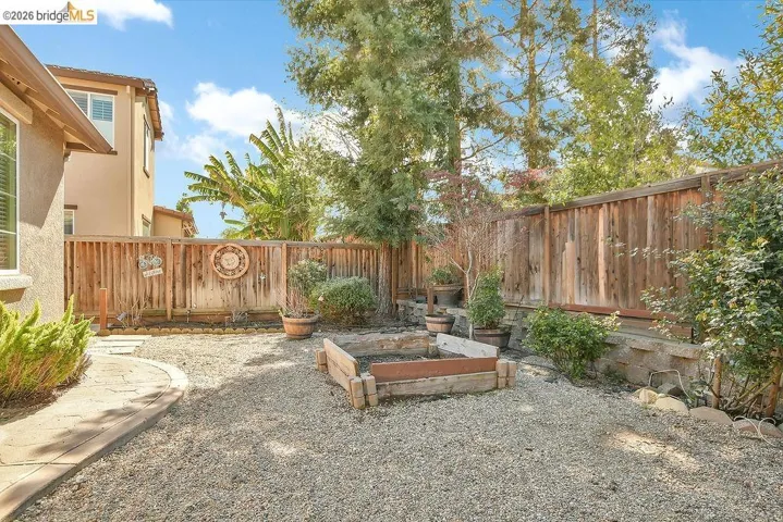 Fenced backyard with a garden