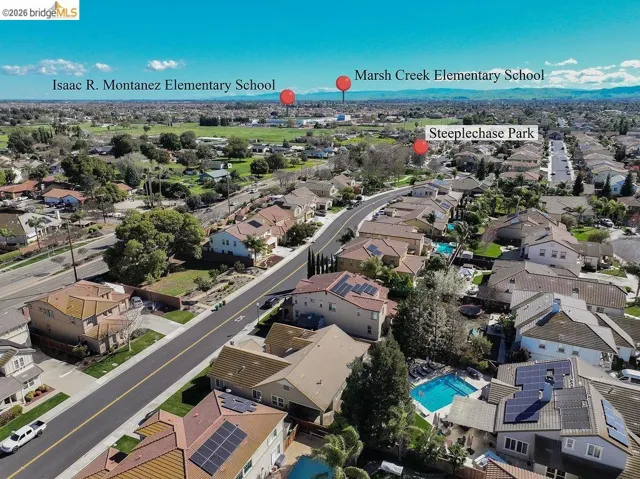 Aerial perspective of suburban area