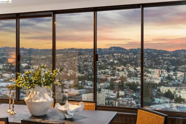Dining room with a view of city