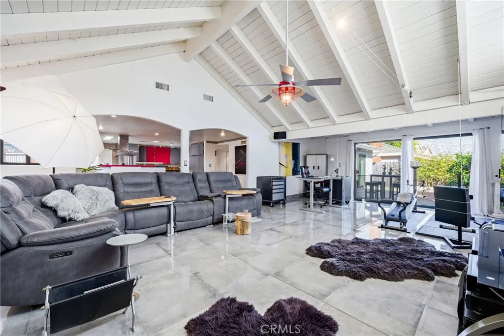 The permitted addition creates an expansive living and family room.