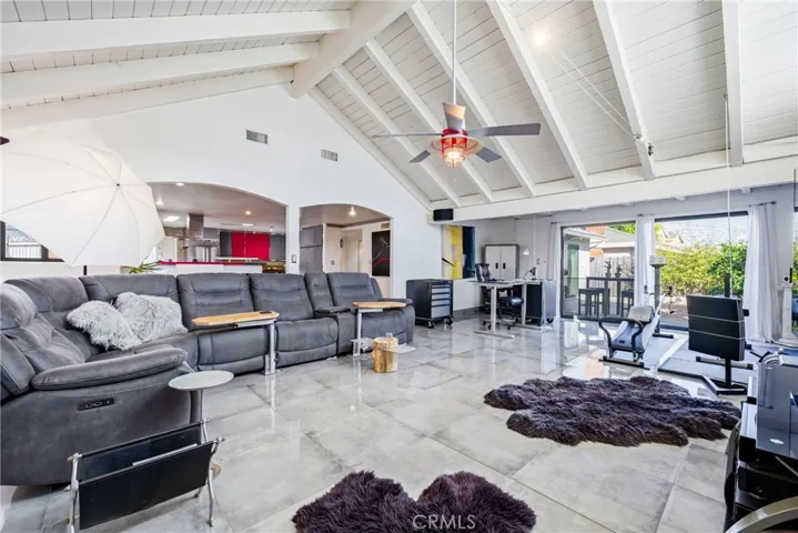 The permitted addition creates an expansive living and family room.