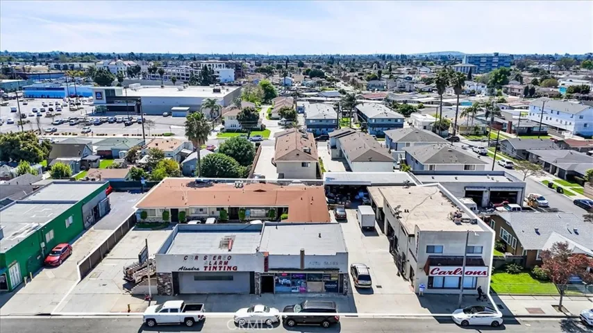 Drone view of 9712 Alondra (Commercial Building) and 4 bedroom SFR Behind