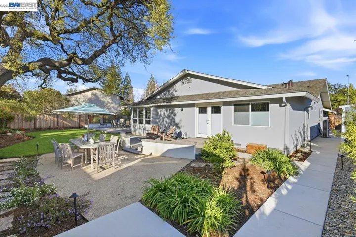 Backyard & concrete sidewalk