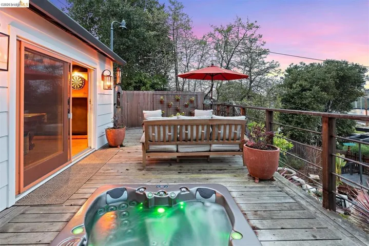 View of deck at dusk