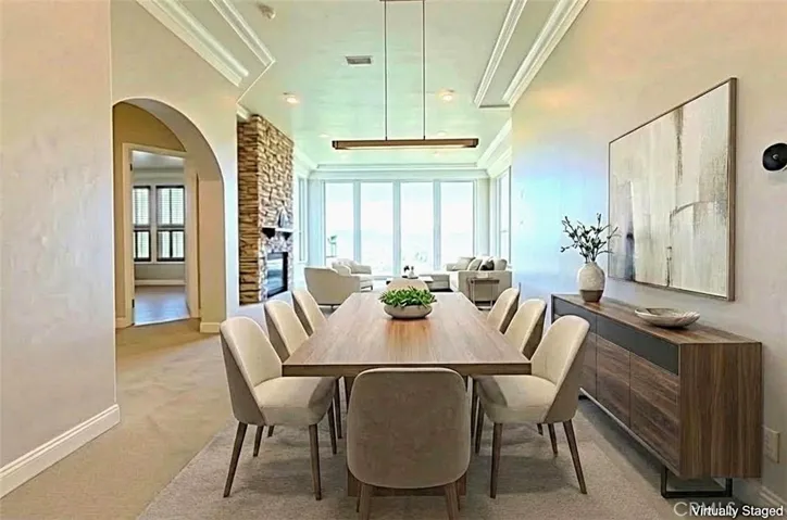 virtually staged living room with dining option