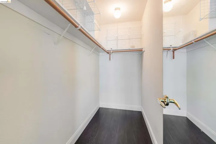 Walk in closet featuring dark wood-type flooring