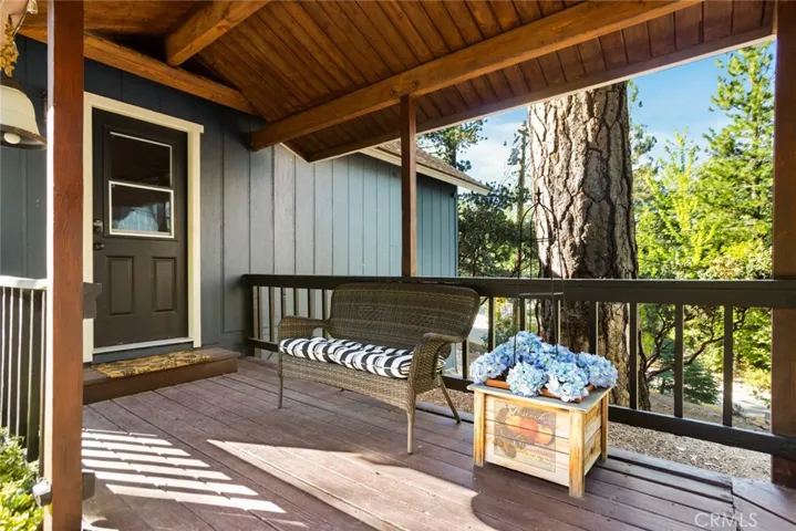The cabin features a level entry, a detached two-car garage with a covered walkway!