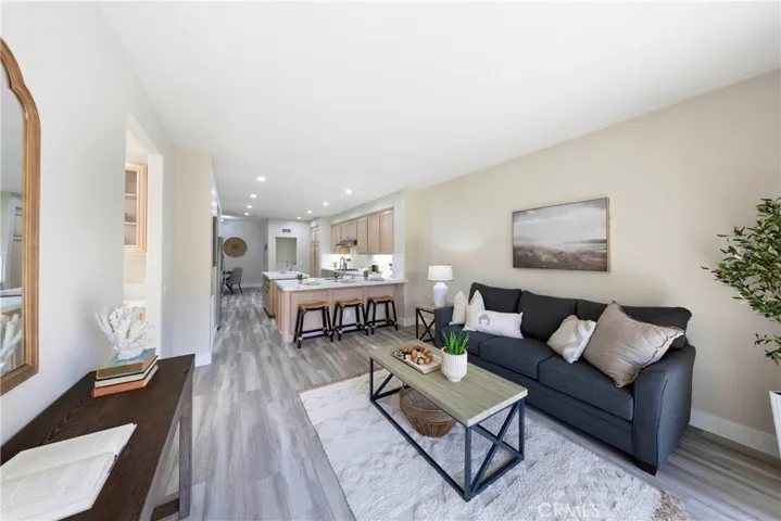 Cozy Den connects with Kitchen . New Quartz Counters