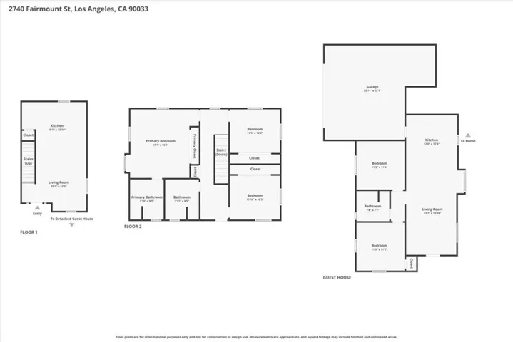 Guest House has an additional bedroom and bathroom, labeled as garage here