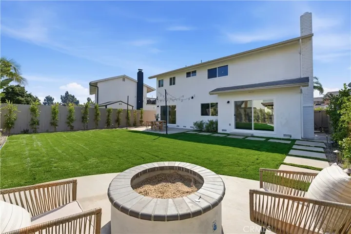 The view of the backyard from the fire pit.