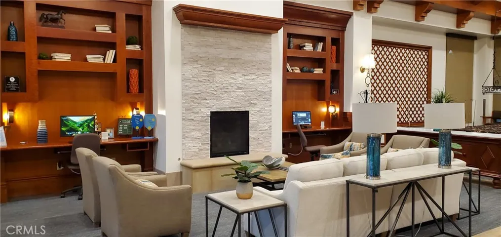 Indoor gathering area by fireplace