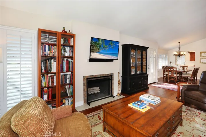 Plantation shutters help to regulate the light.