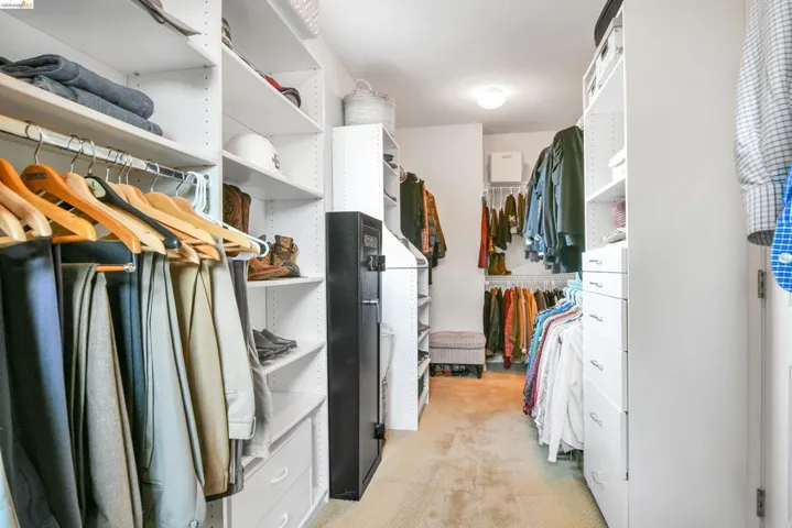 Walk in closet with light carpet