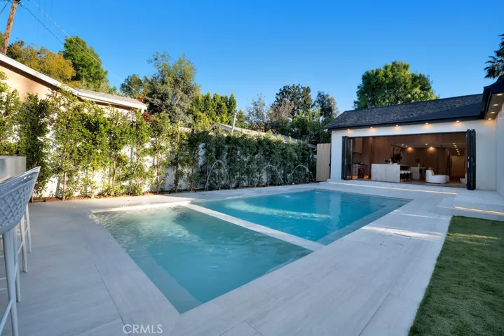 pool facing living room