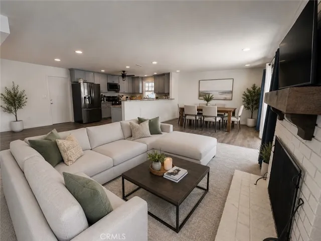 Virtually staged open concept living space.