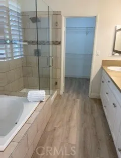 Primary bath with redone tub & shower & massive walk in closet