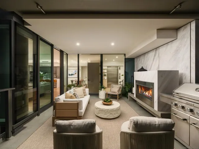 equipped w/ BBQ gas stub & marble encased fireplace