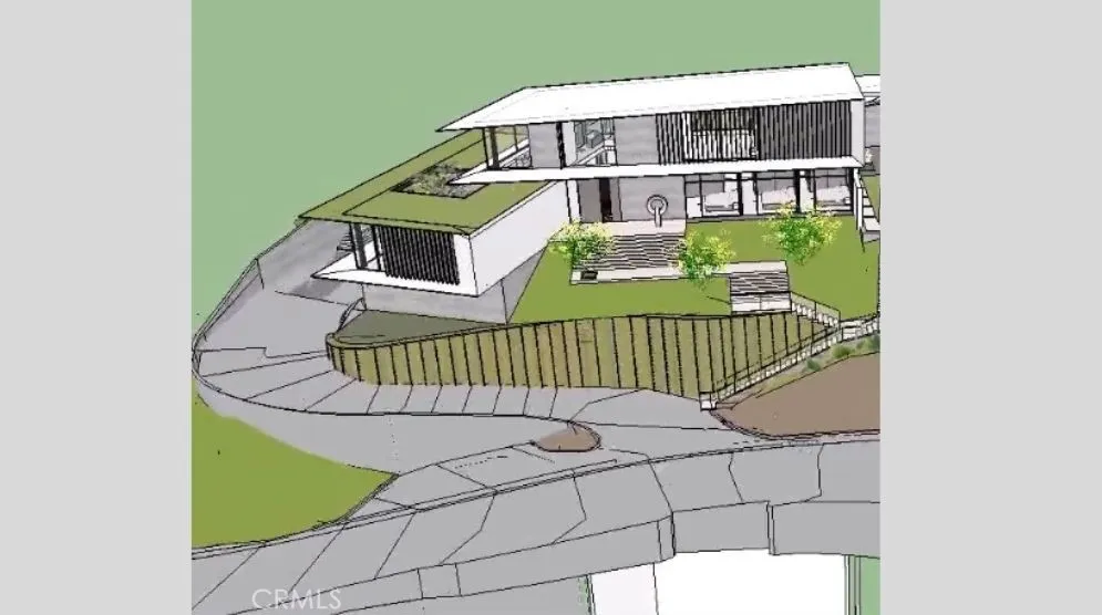 Animated Rendering showing how the driveway flows up to the home from Bluebird Canyon.