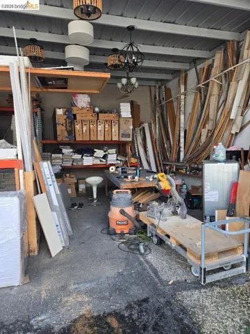 Garage featuring a workshop area