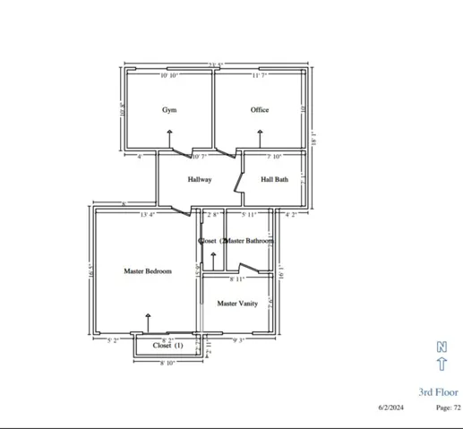 Upstairs - 2nd level floor plan - currently used as office and gym
