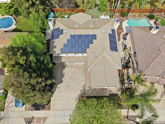 View from above of property with a pool