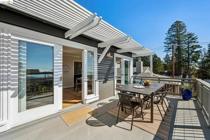 Wooden deck featuring outdoor dining area