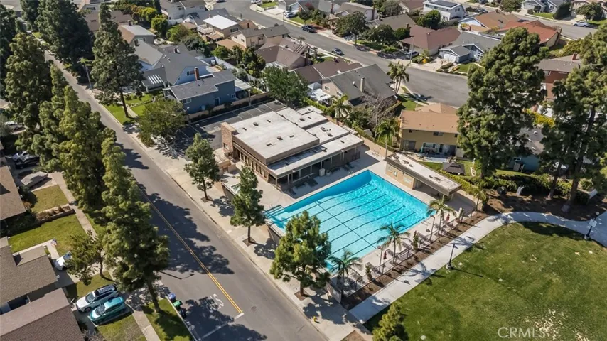 Aerial view of clubhouse and association pool