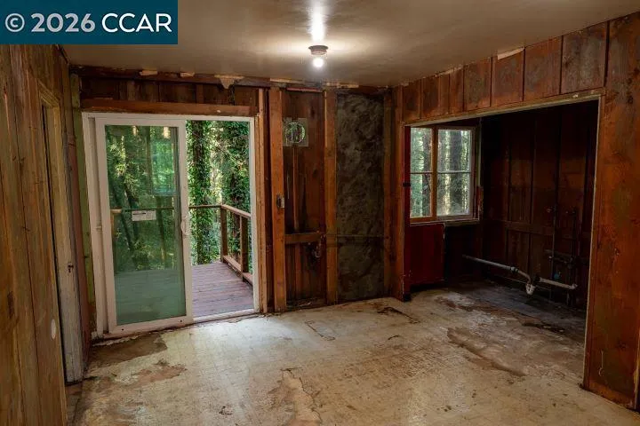 kitchen with deck off to side yard
