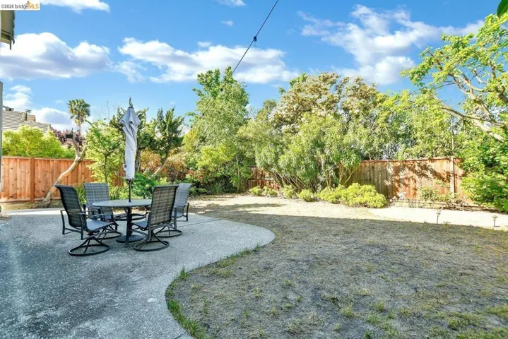fenced backyard featuring a patio area and outdoor dining area