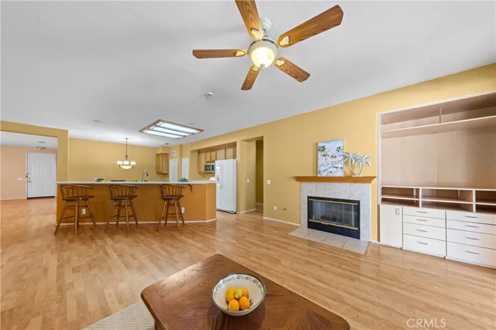 Open concept with a fireplace for cozy winters.