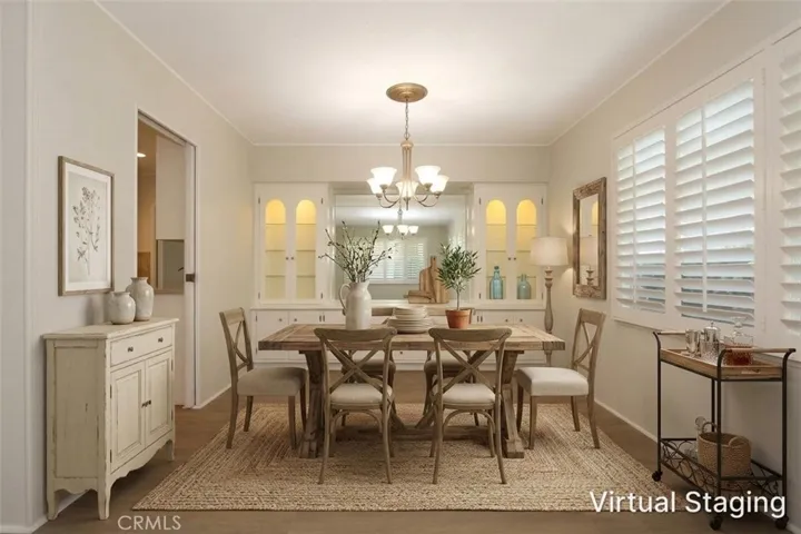 Virtually staged dining room area