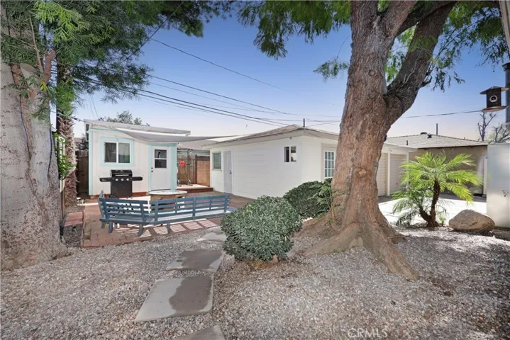 View of Patio, Shed (L), Recording Studio (Mid), Garages (far Right)