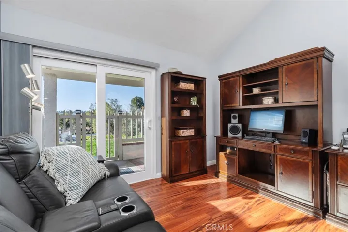 Den/Office area adjacent to kitchen offers a view