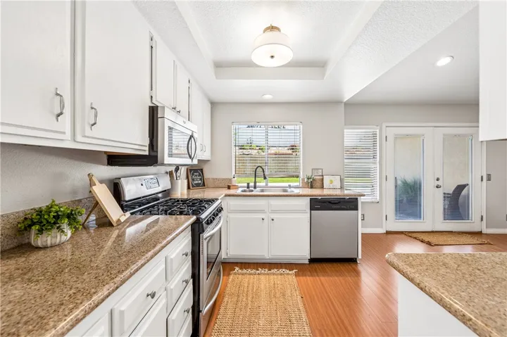 Kitchen with a view of the pool.