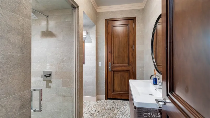 After a swim enter a designated bathroom off the pool area to freshen up.