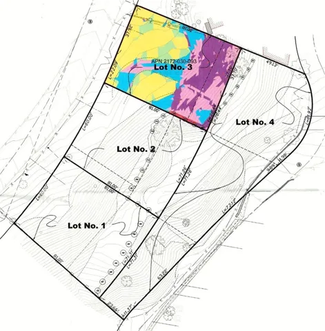 Screenshot from slope analysis from the architectural drawings – for reference only. Includes neighboring lots not part of this listing.

