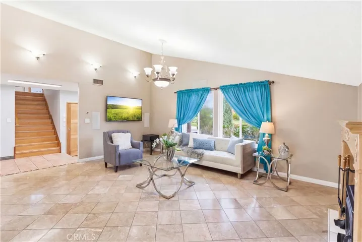 Vaulted Ceilings in Living Room with Built In Surround Sound Sytem