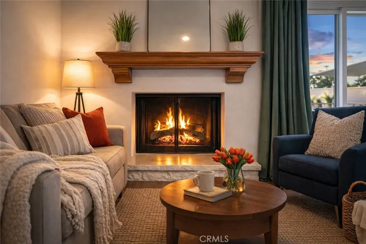 Family room, cozy and easy access to the backyard living space. digitally staged photo