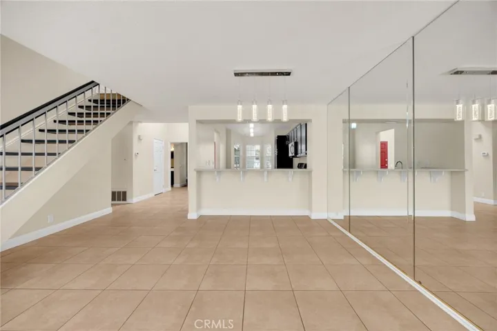 Stairs lead to loft