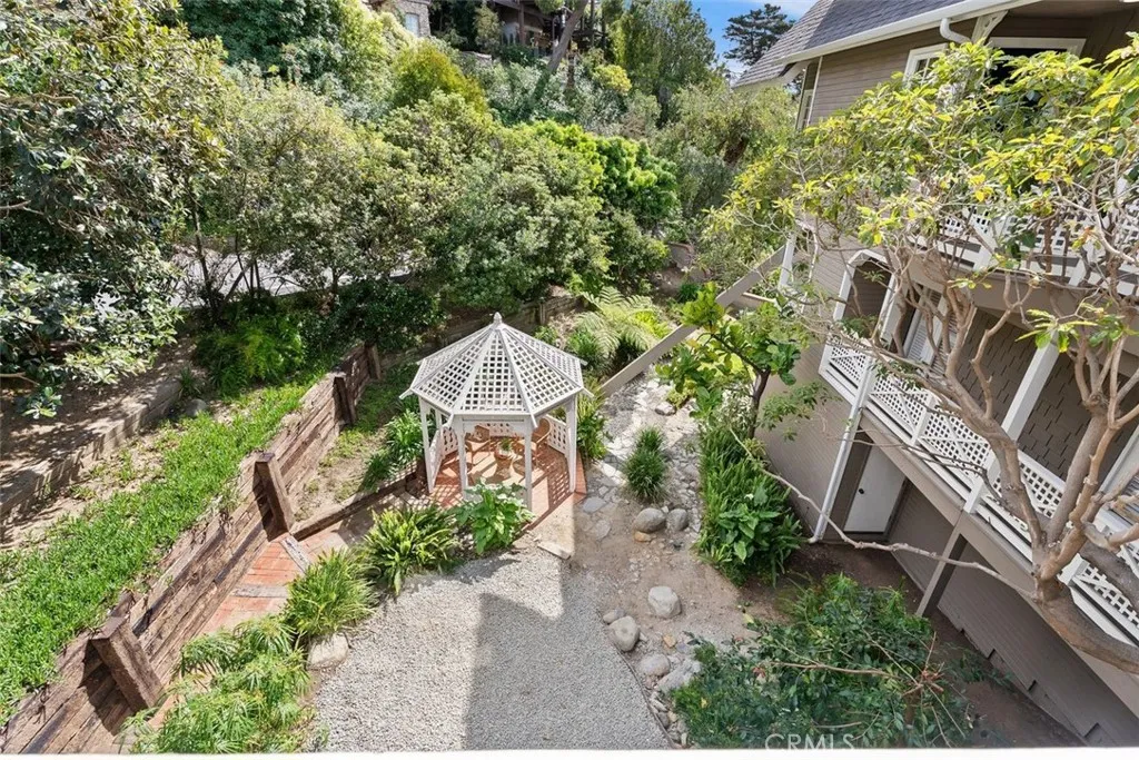 Lush garden complete with a gazebo.