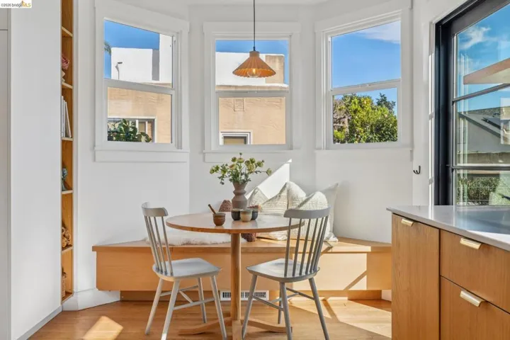 Dining space featuring breakfast area, light wood-type flooring, and healthy amount of natural light