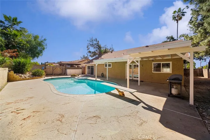 Plenty of patio to place chairs for sunning. Spacious side yard to use for a dog run if needed.