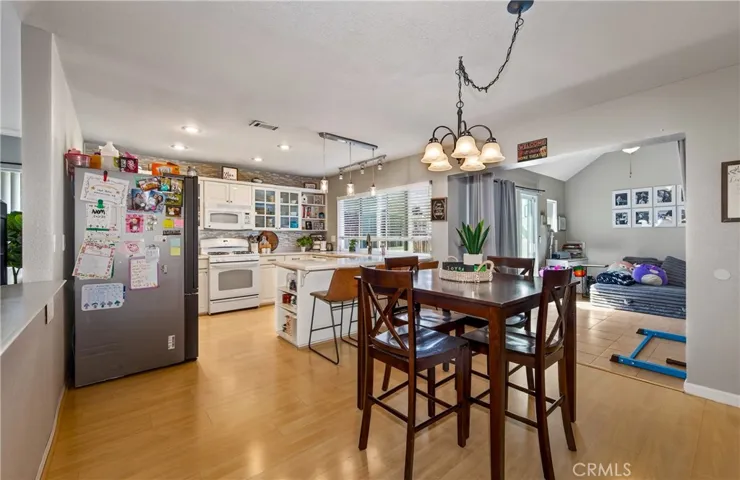 View of eating area looking into kitchen