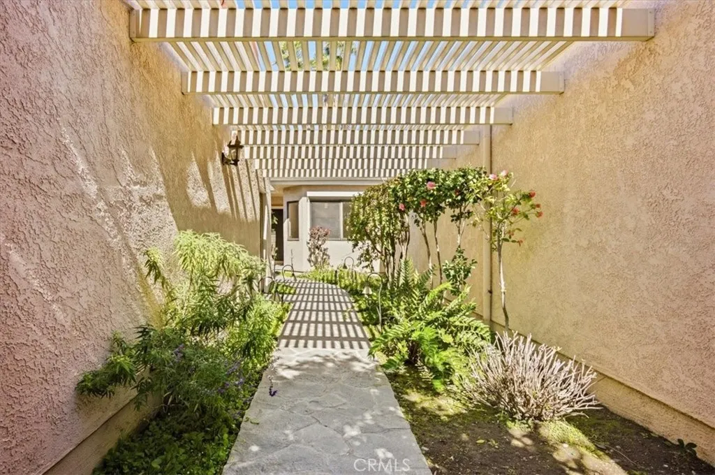 lattice patio and English style garden.
