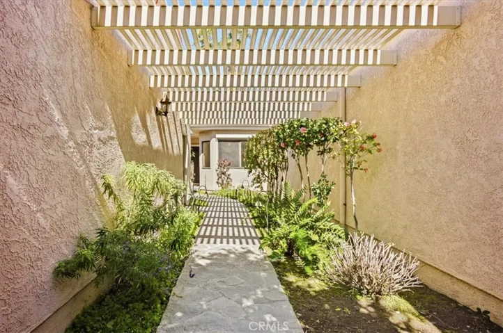 lattice patio and English style garden.