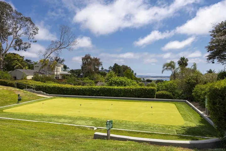 Putting green near townhouse