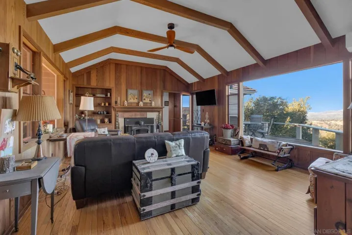 Large wood-burning fireplace insert.